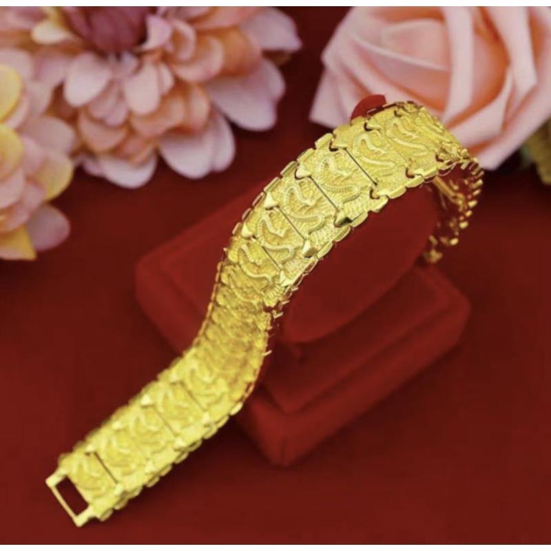 孟加拉赤金首饰合金手链 A404-任氏Rs精密霸气龙纹宽版手链