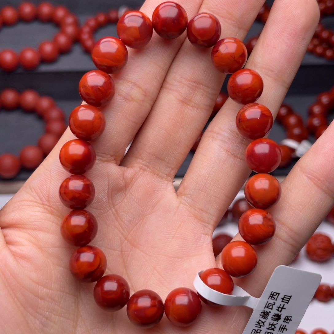 南红玛瑙未镶嵌手串H9.8mm顶品收藏满肉妖孽牛血火焰手串