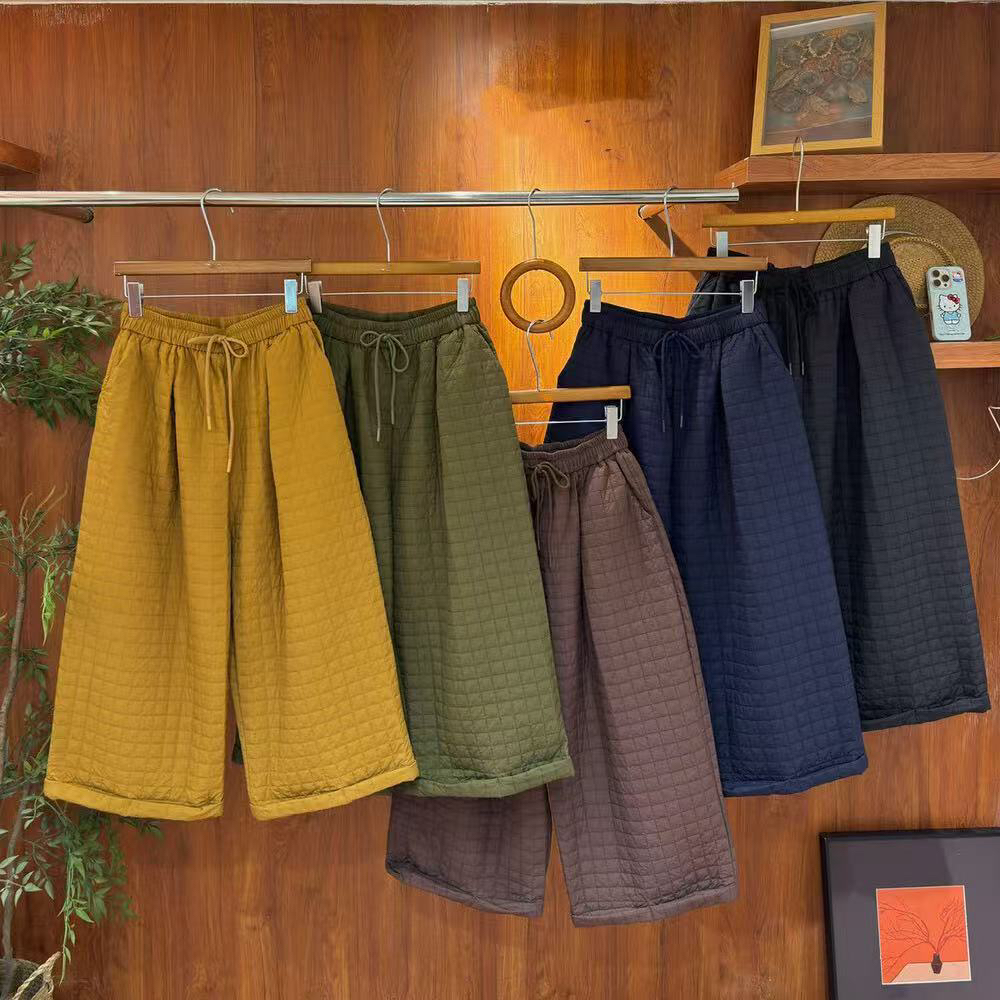 LD#5929#日系新款夹棉阔腿菱格休闲裤 FL