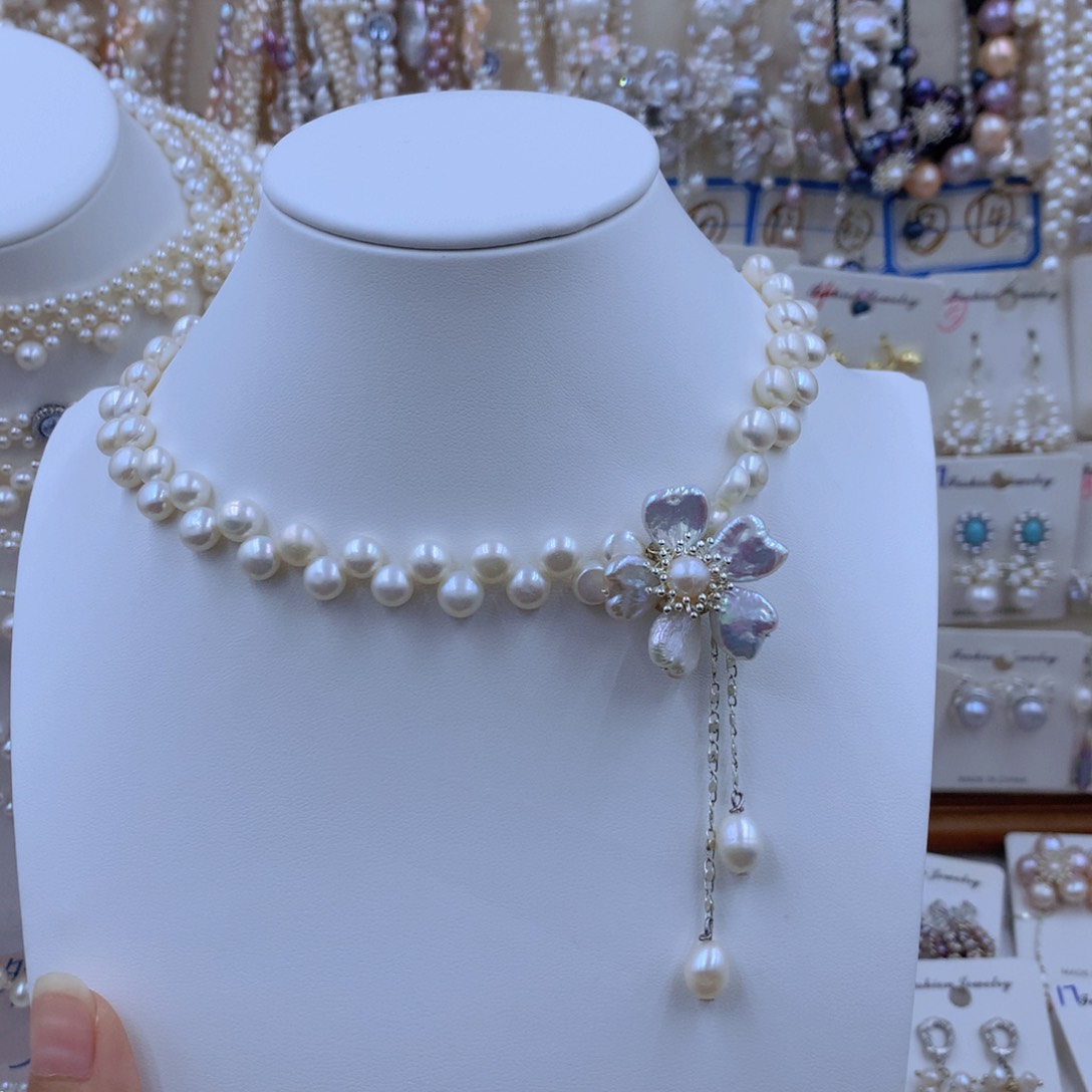 淡水珍珠22K金镶嵌颈饰