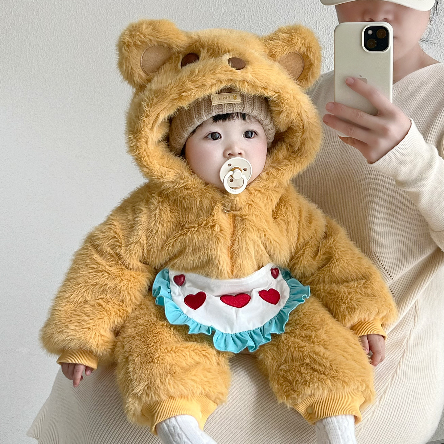 【黄油小熊】婴儿连体衣秋冬保暖新生儿哈衣可爱外出服抱衣夹棉加厚