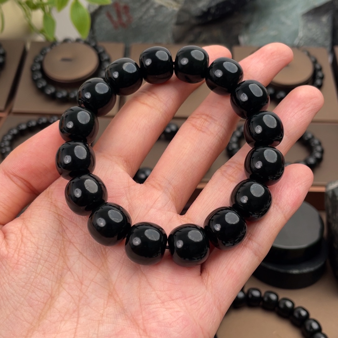 和田玉未镶嵌手链塔青卡14特细