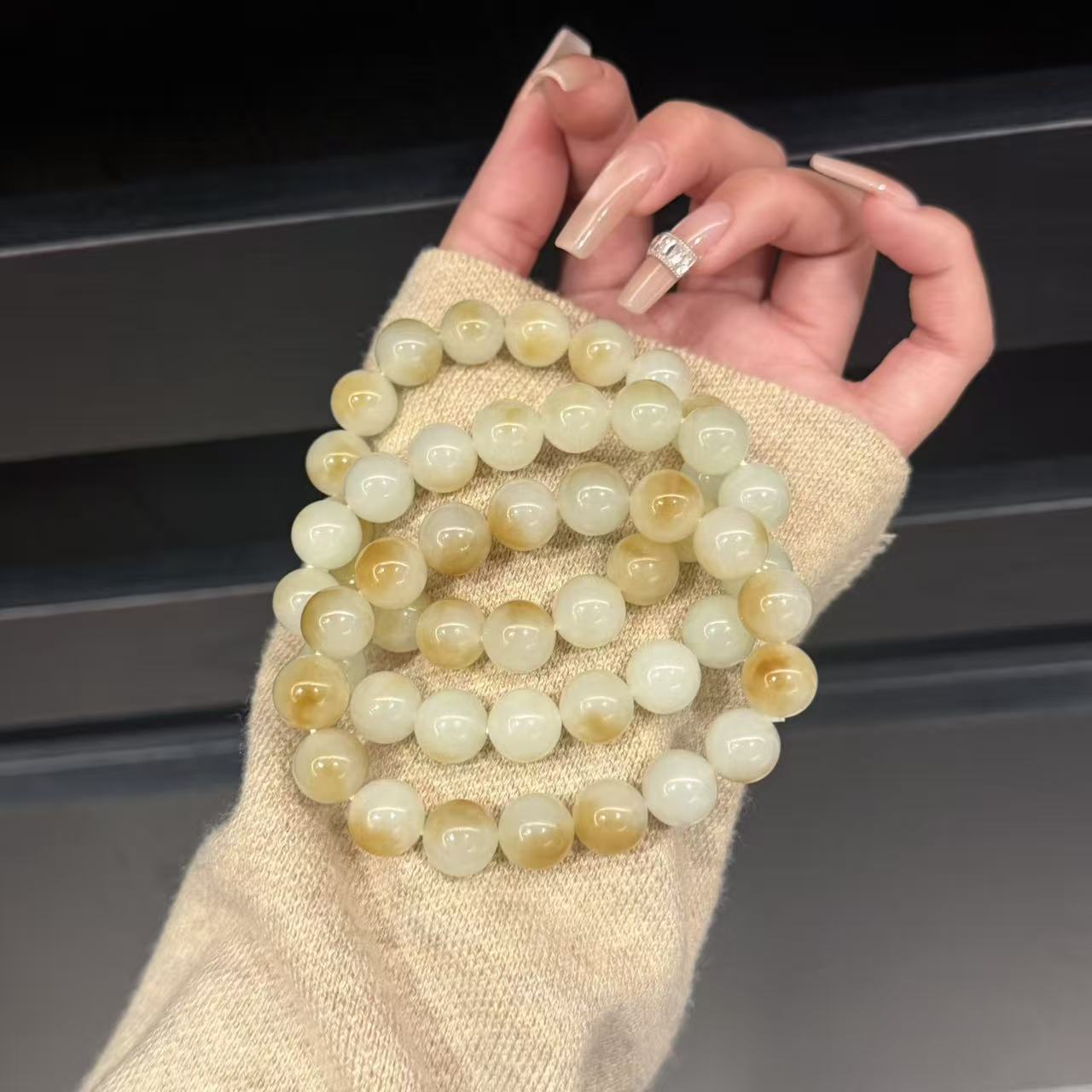 晶挖挖天然金山糖糖白糖玉和田玉12-13m手串单圈素圈多样发一3030