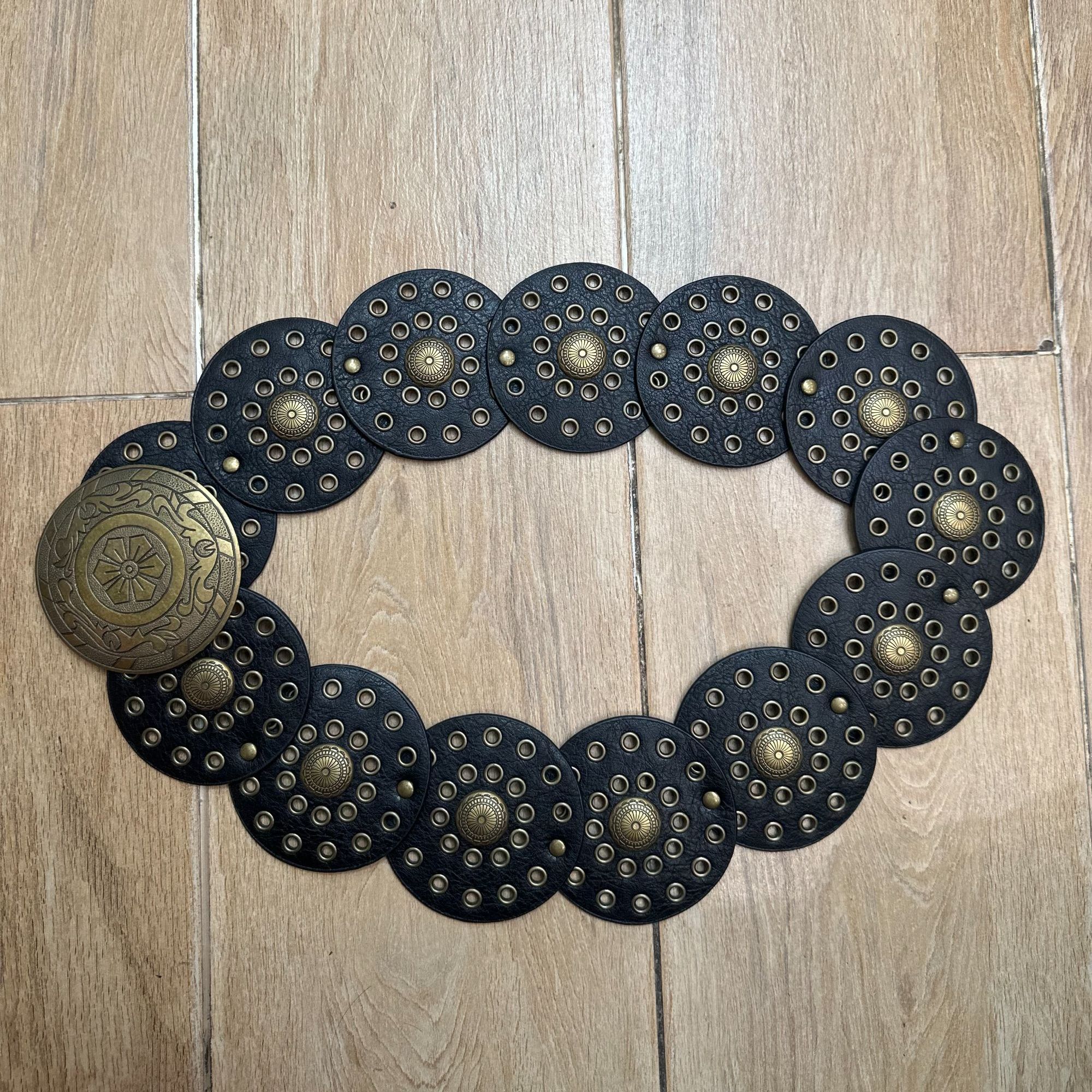 复古西部牛仔百搭黑色腰带时尚vintage镂空气质重工金色腰链皮带