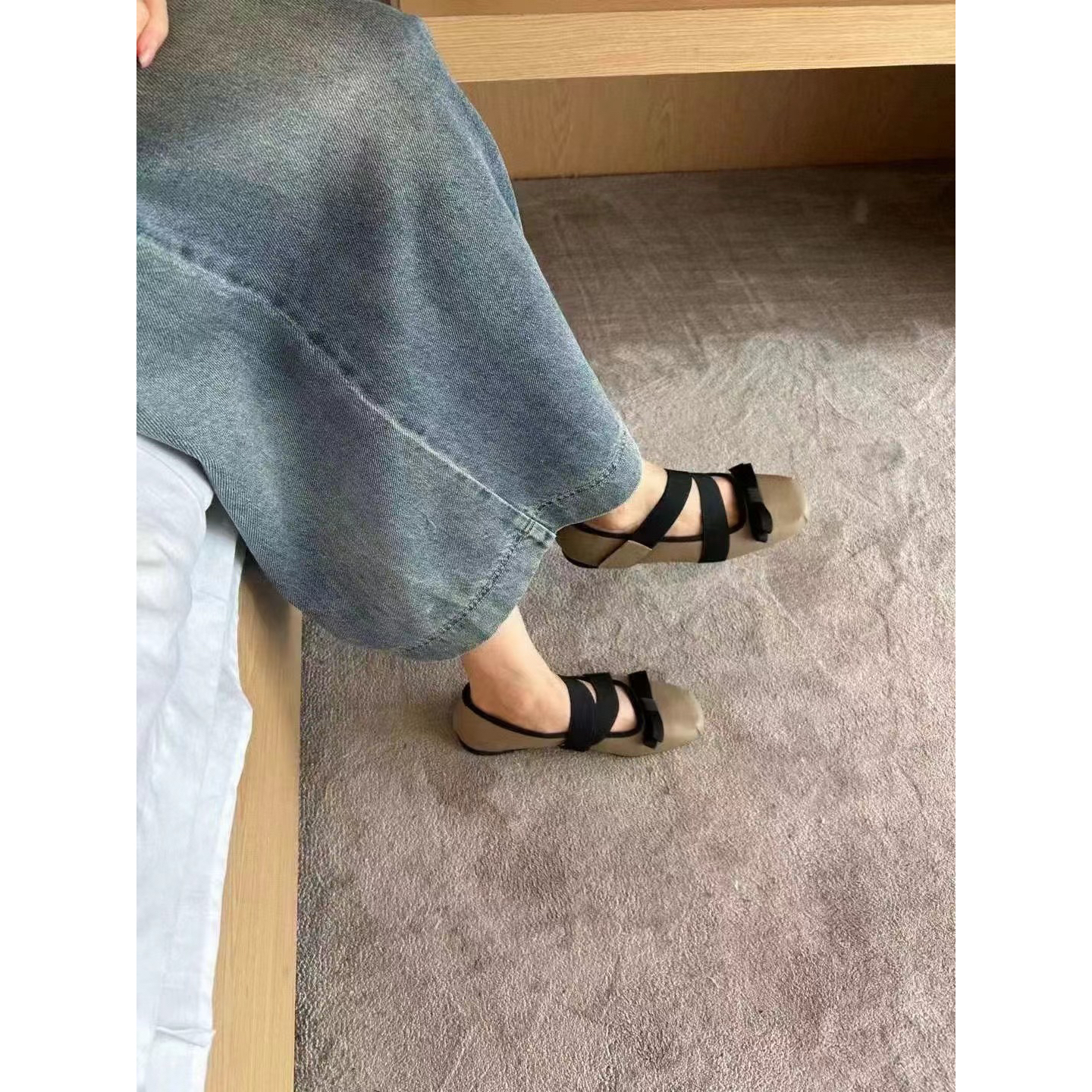 LM福（9XZL1655-6#）Miu系少女 圆头弹力带魔术贴平底单鞋12-9