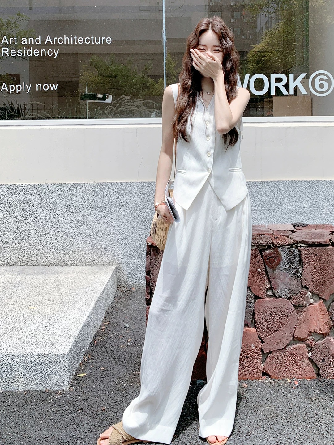 韩版休闲西装夏女2025新款宽松外套袖子褶皱设计师款外套