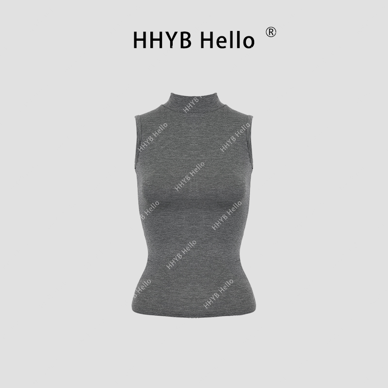 HHYB Hello夏季新款气质百搭无袖半高领修身显瘦背心 253025