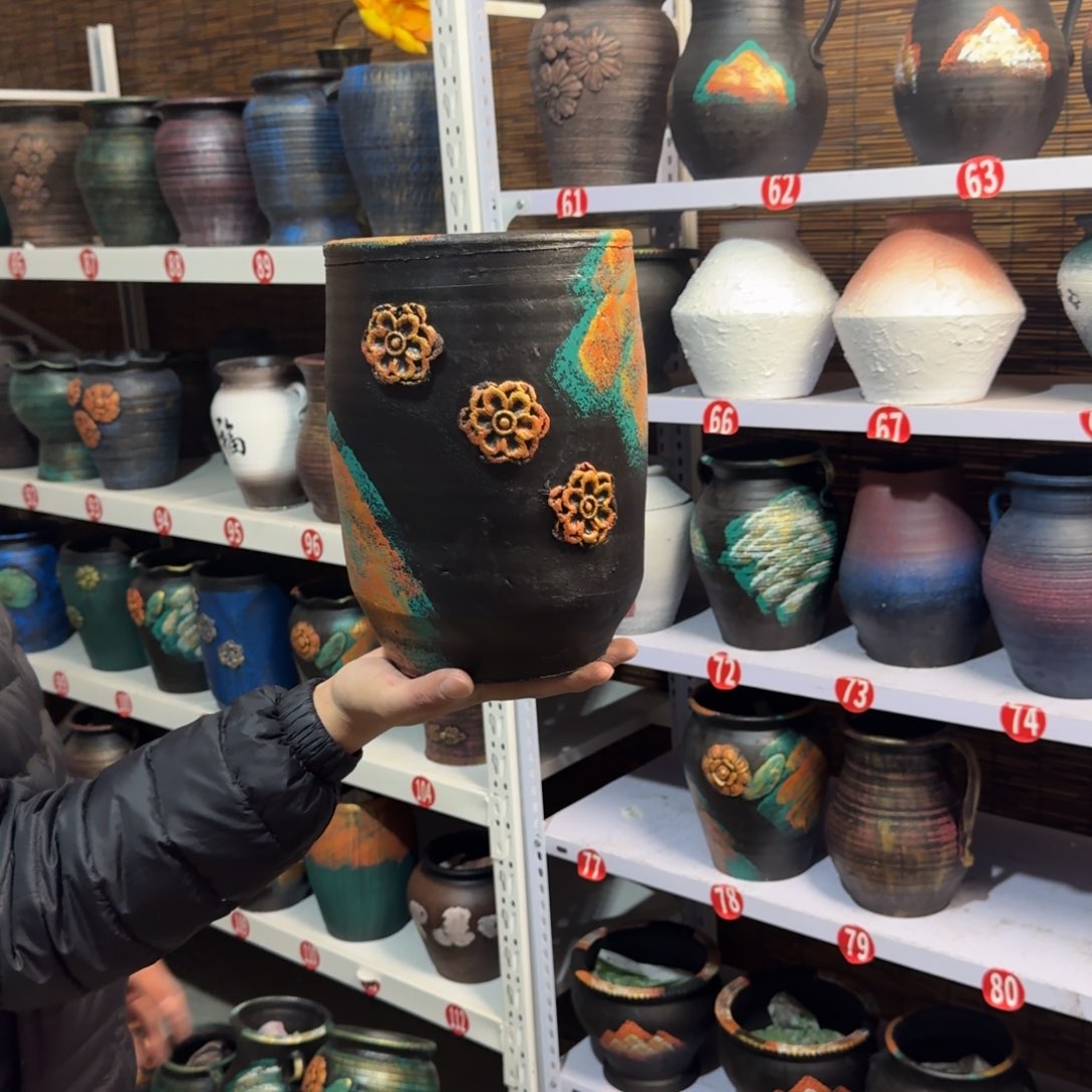 红陶红陶浮雕花盆炸炸炸