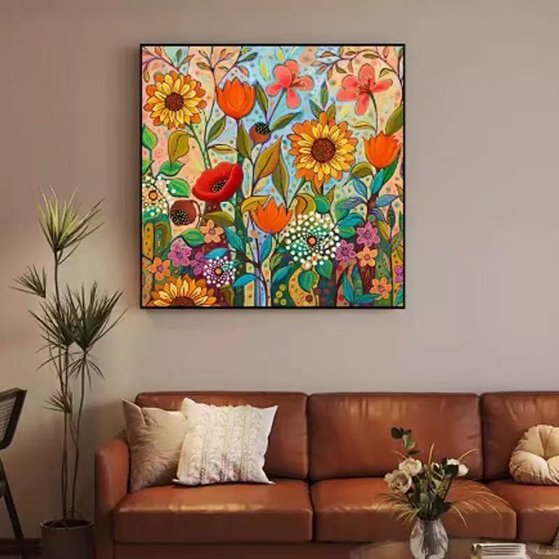  南洋风小清新花卉装饰画现代抽象艺术挂画沙发背景墙挂画砂岩画