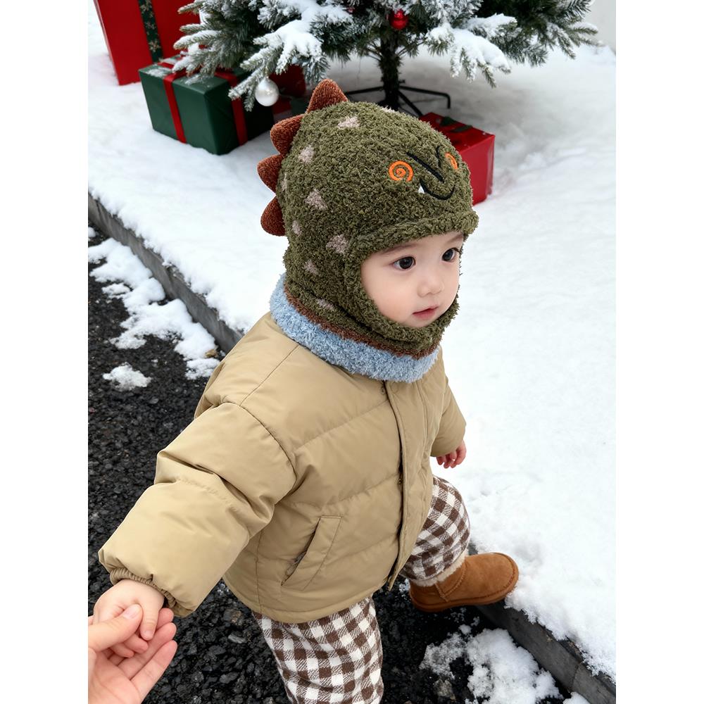 儿童帽子秋冬季保暖加厚毛线帽男女宝宝防风围脖口罩一体护耳帽潮