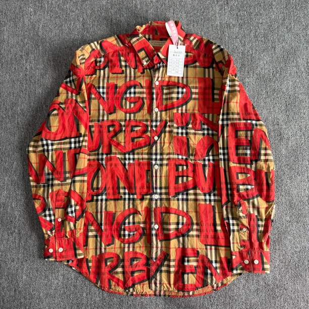 99新 BURBERRY/博柏利 L码/满印经典格纹衬衫/粉编号28307