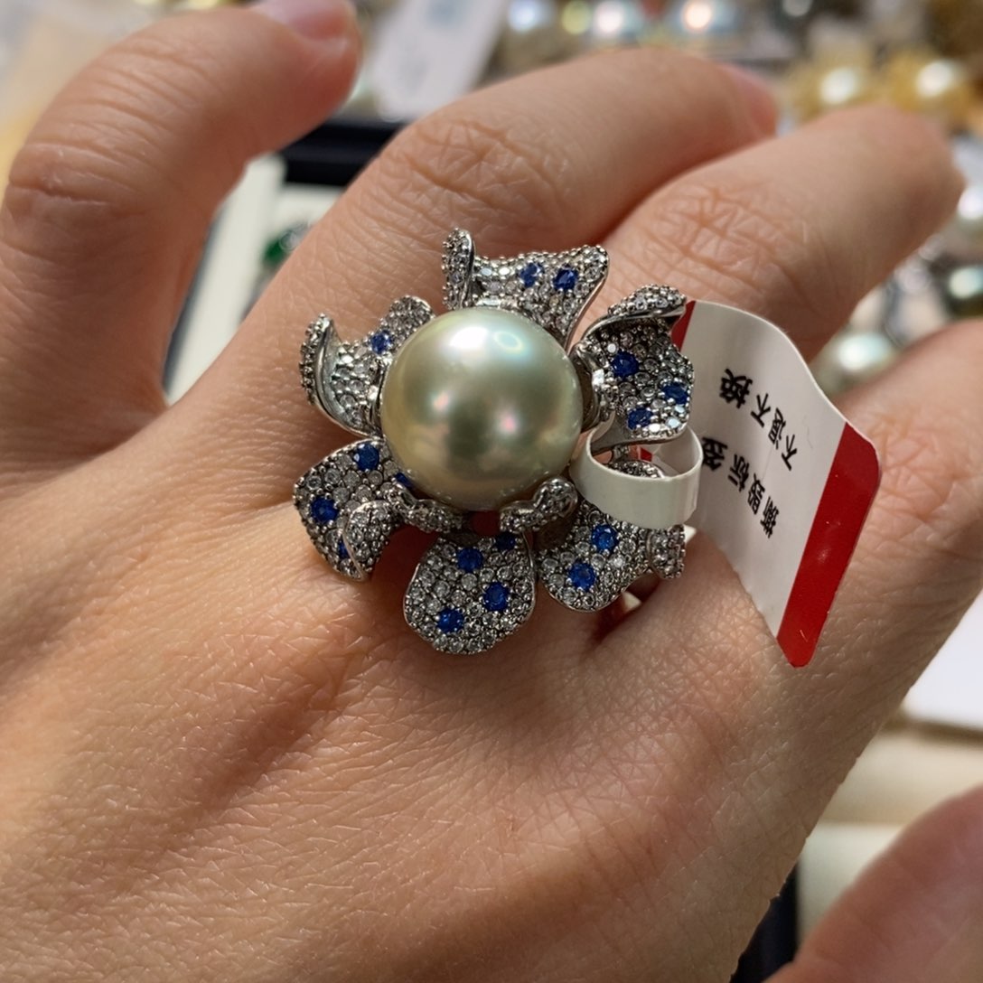 海水珍珠戒指银S925镶嵌