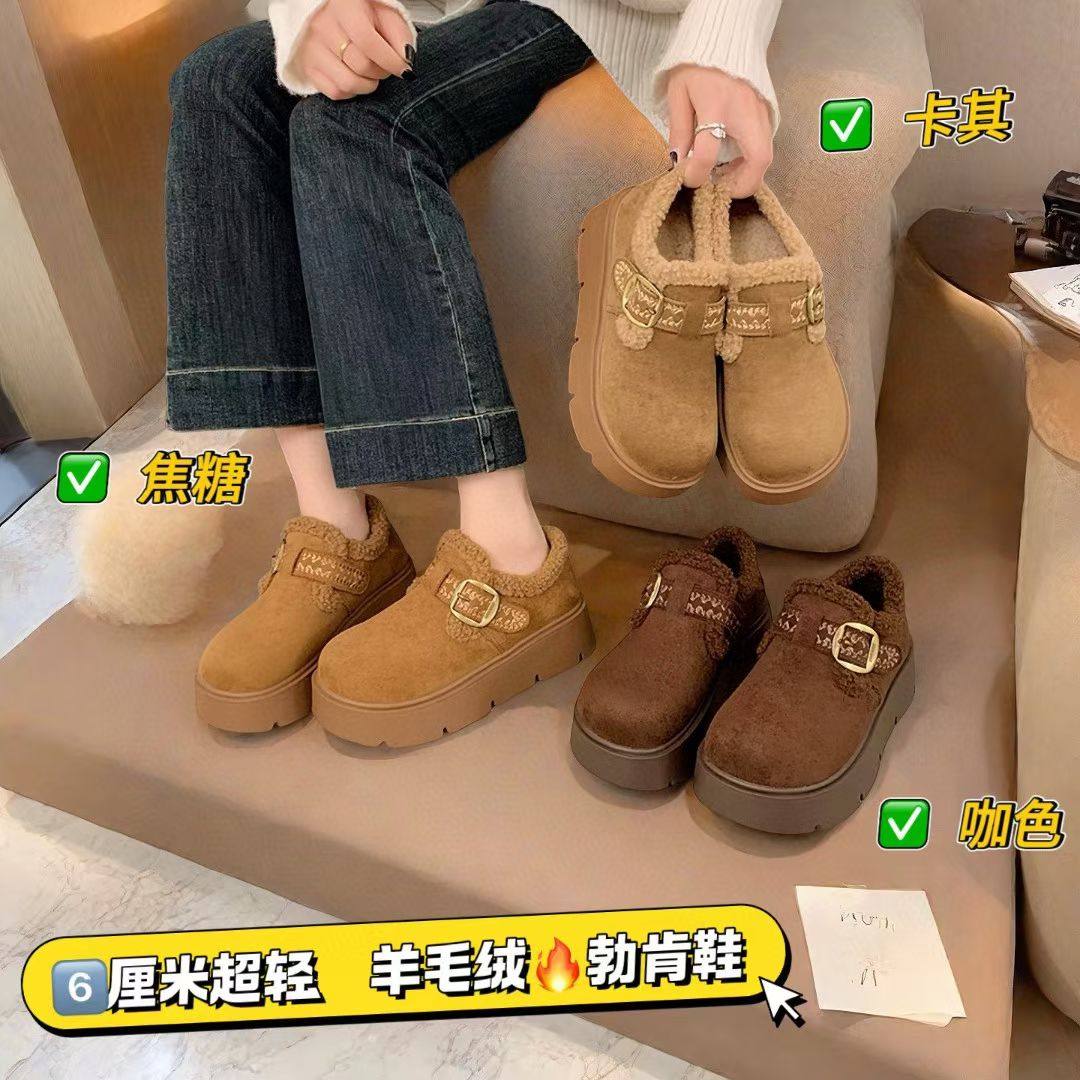厚底韩版勃肯鞋加绒刺绣蝴蝶结女款冬季新款百搭外穿保暖棉鞋3002