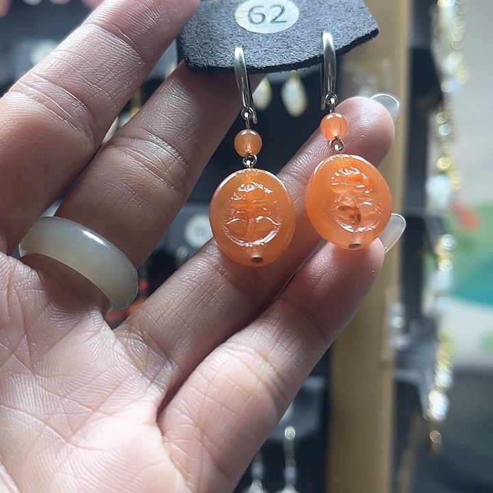 南红玛瑙耳饰银S925镶嵌琅****6