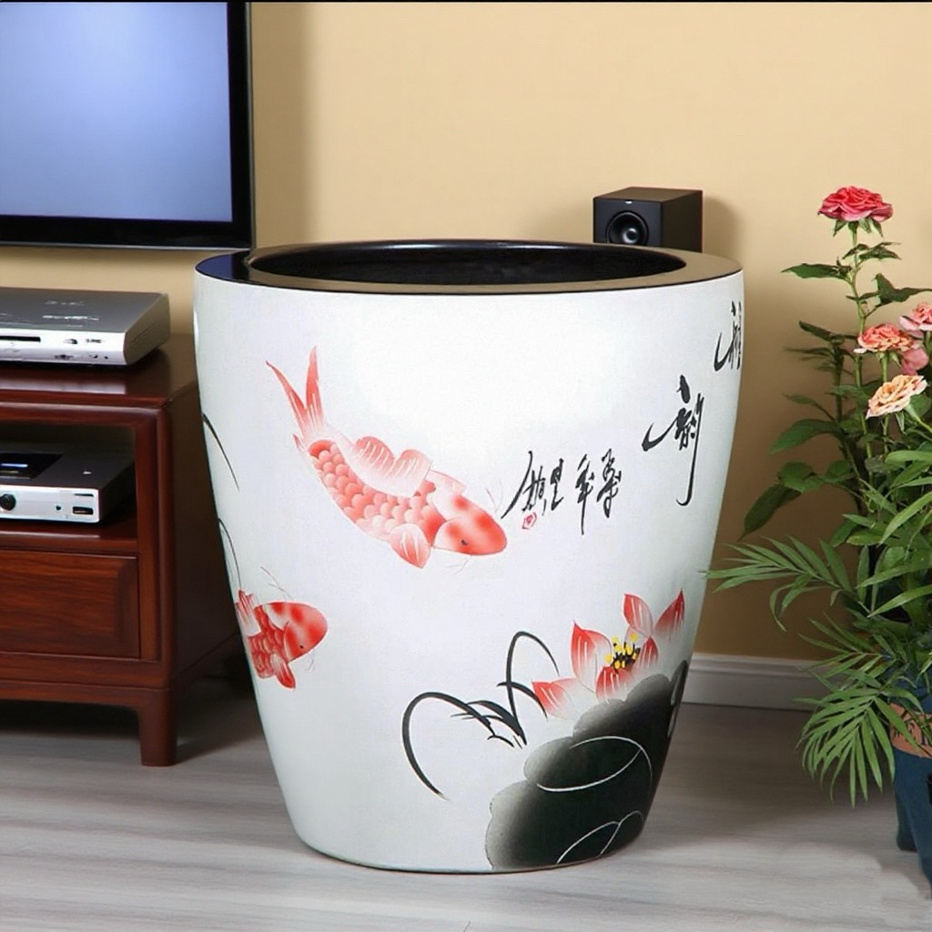 古法养鱼养荷景德镇深缸绿泡泡釉 莲睡莲用于庭院阳台养鱼