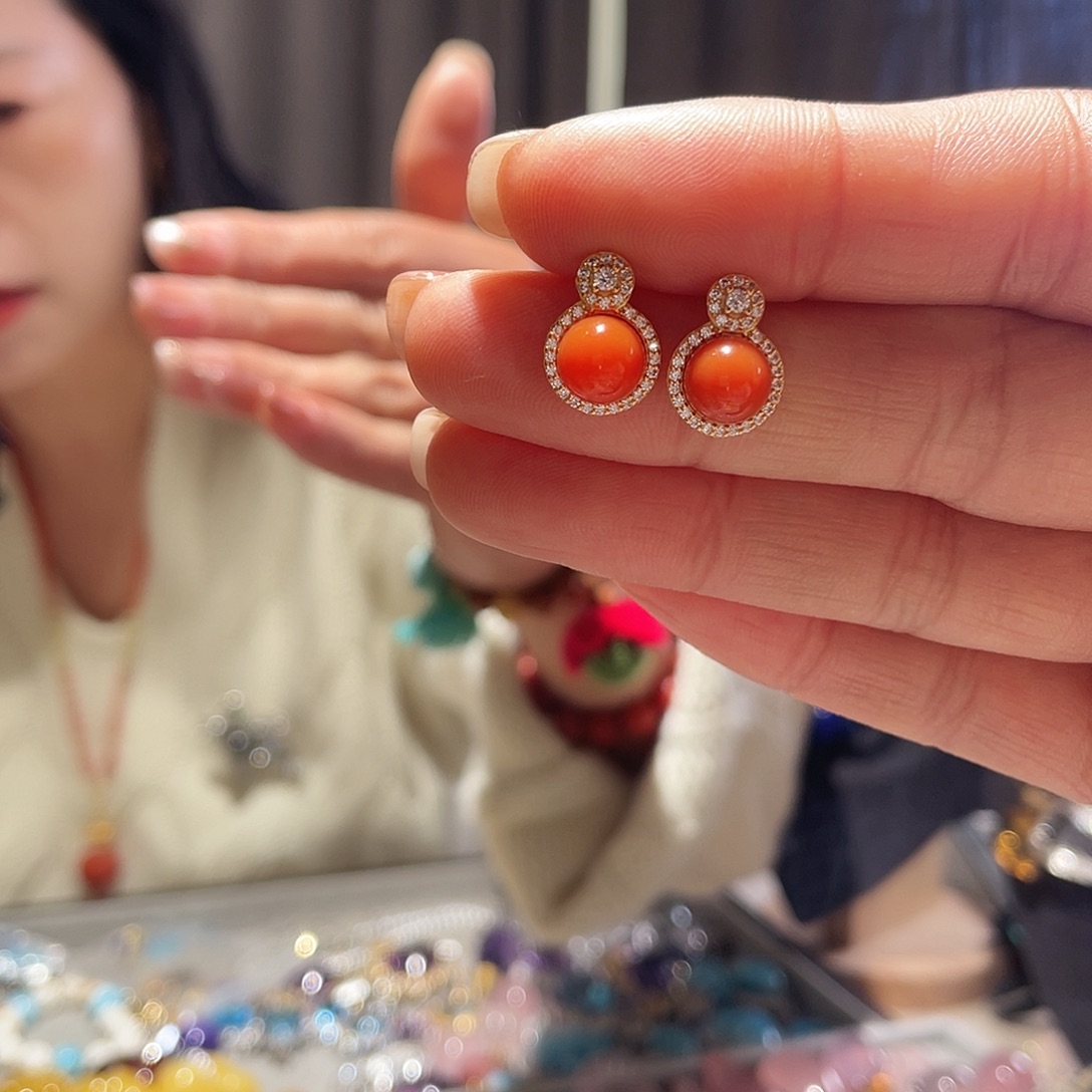 南红玛瑙银S925镶嵌耳饰大气款