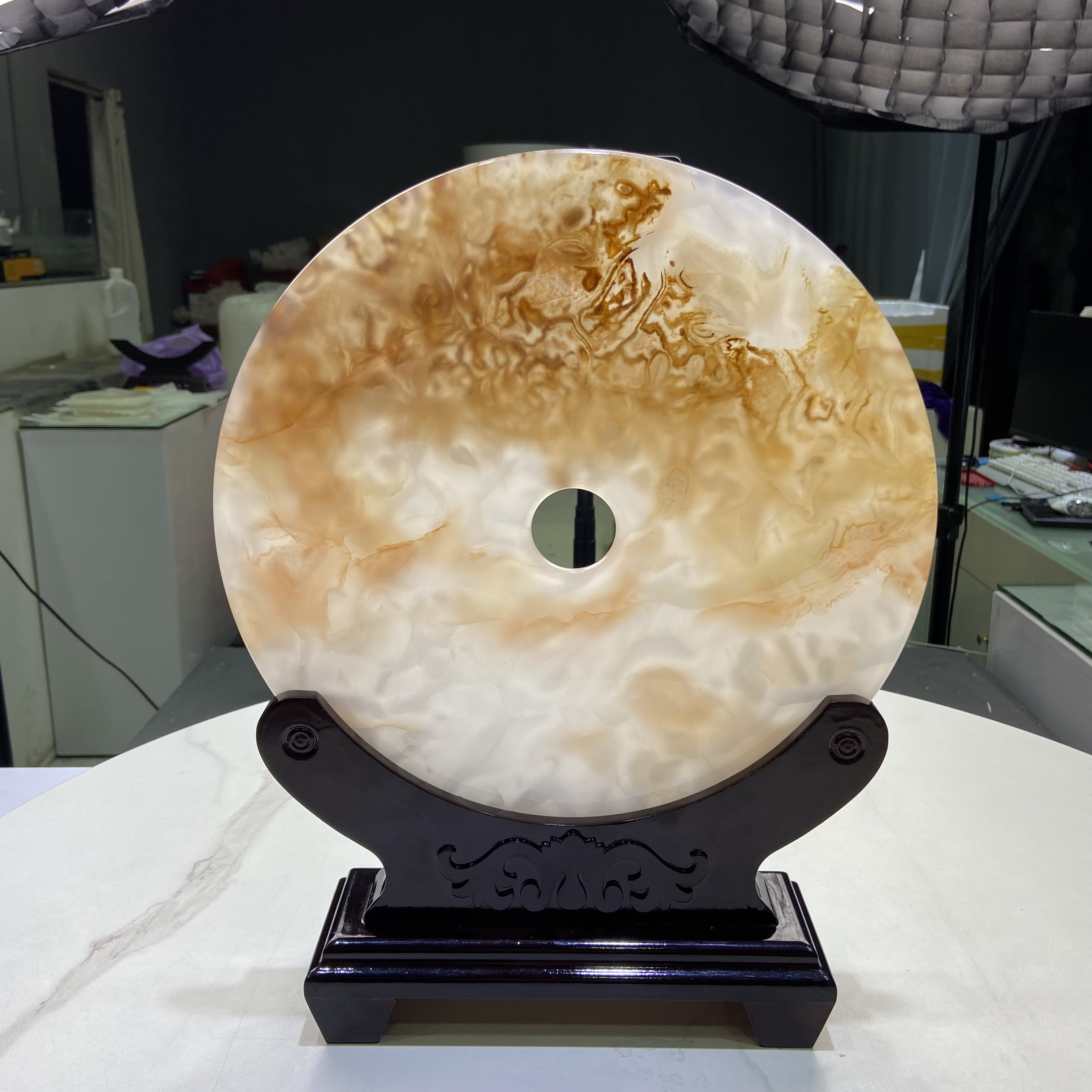 直径30厘米总高38厘米平安扣实物展示天然原石雕刻酒柜电视柜摆件