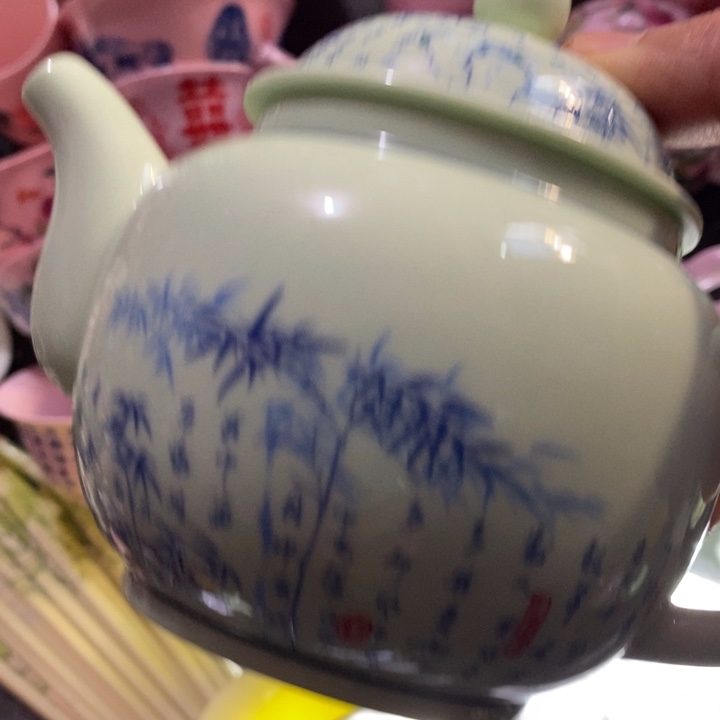 摆件瓷绿稀土竹子壶