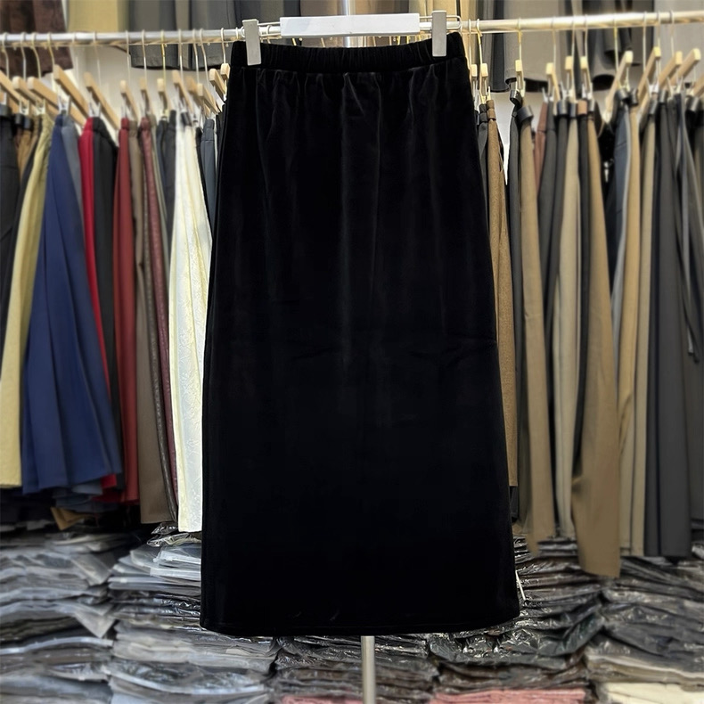 【119号】丝绒直筒加绒半身裙
