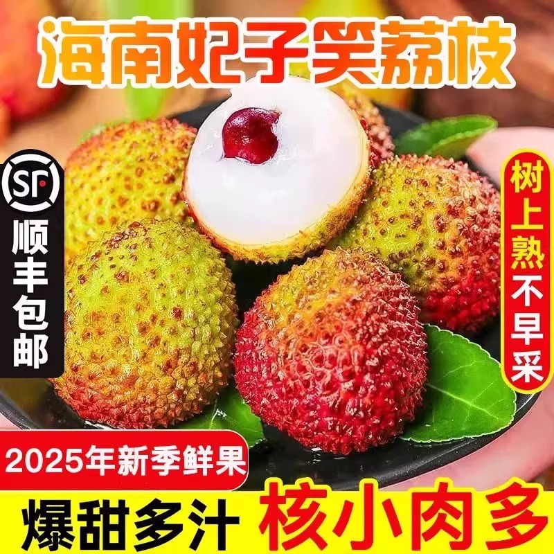 【顺丰次日达】海南妃子笑荔枝3/5斤水果应季现摘整箱桂花荔枝香爆甜老树大果顺丰包邮海南省