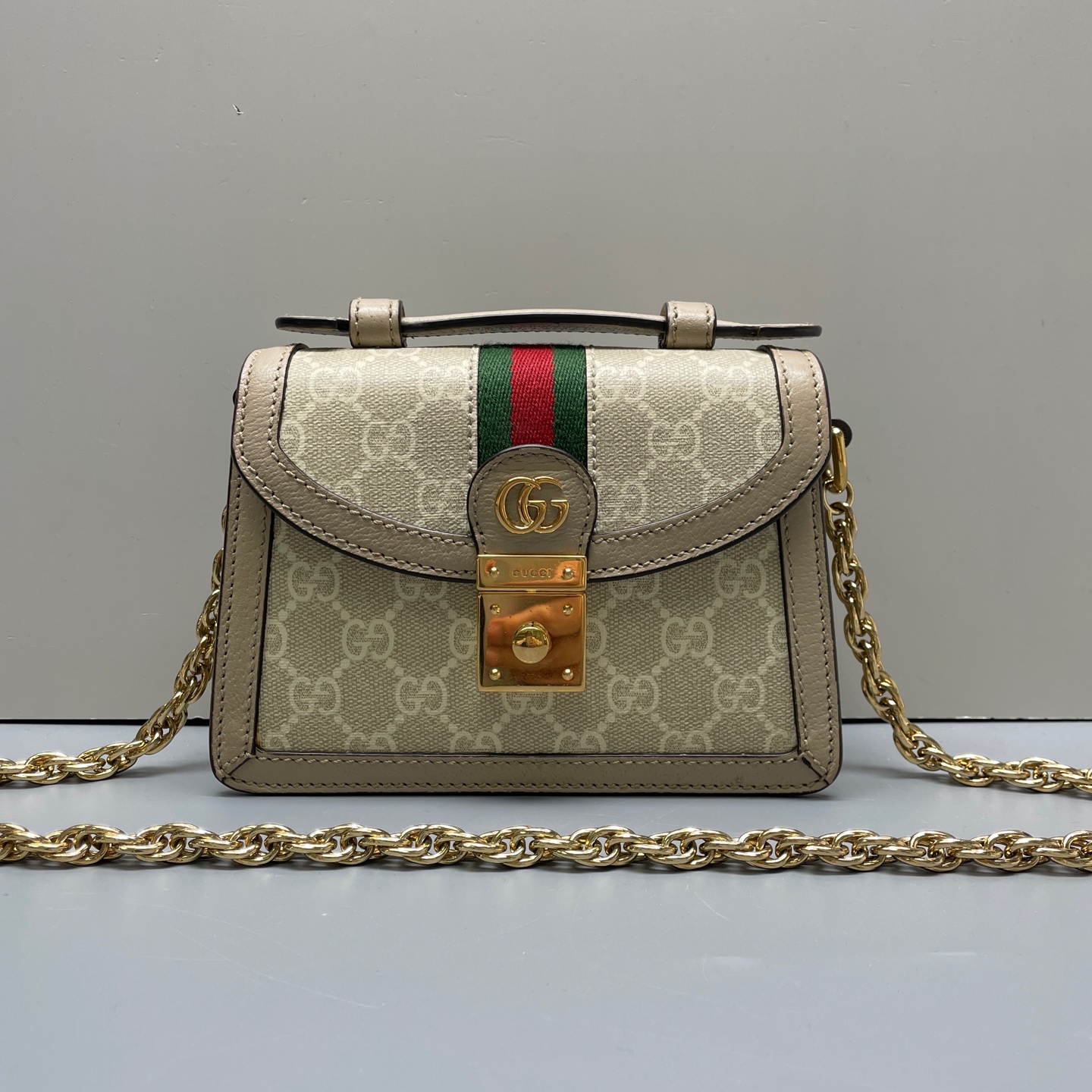 95新 GUCCI/古驰 优选/OP迷你燕麦色链条包黑标041/18×13×6
