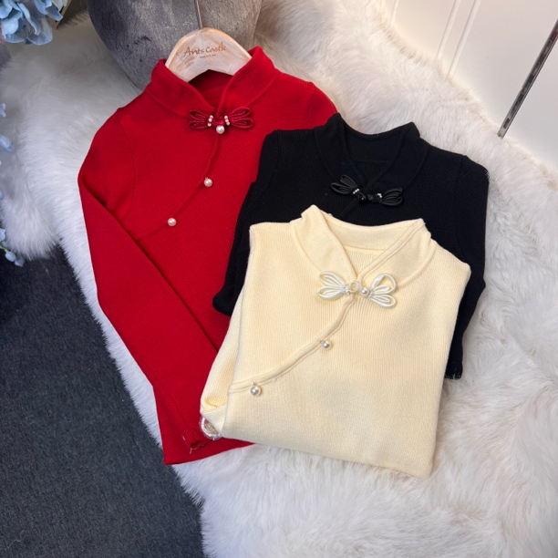 【关店清仓】2015新年装中国风女童毛衣气质旗袍领上衣洋气秋冬时尚