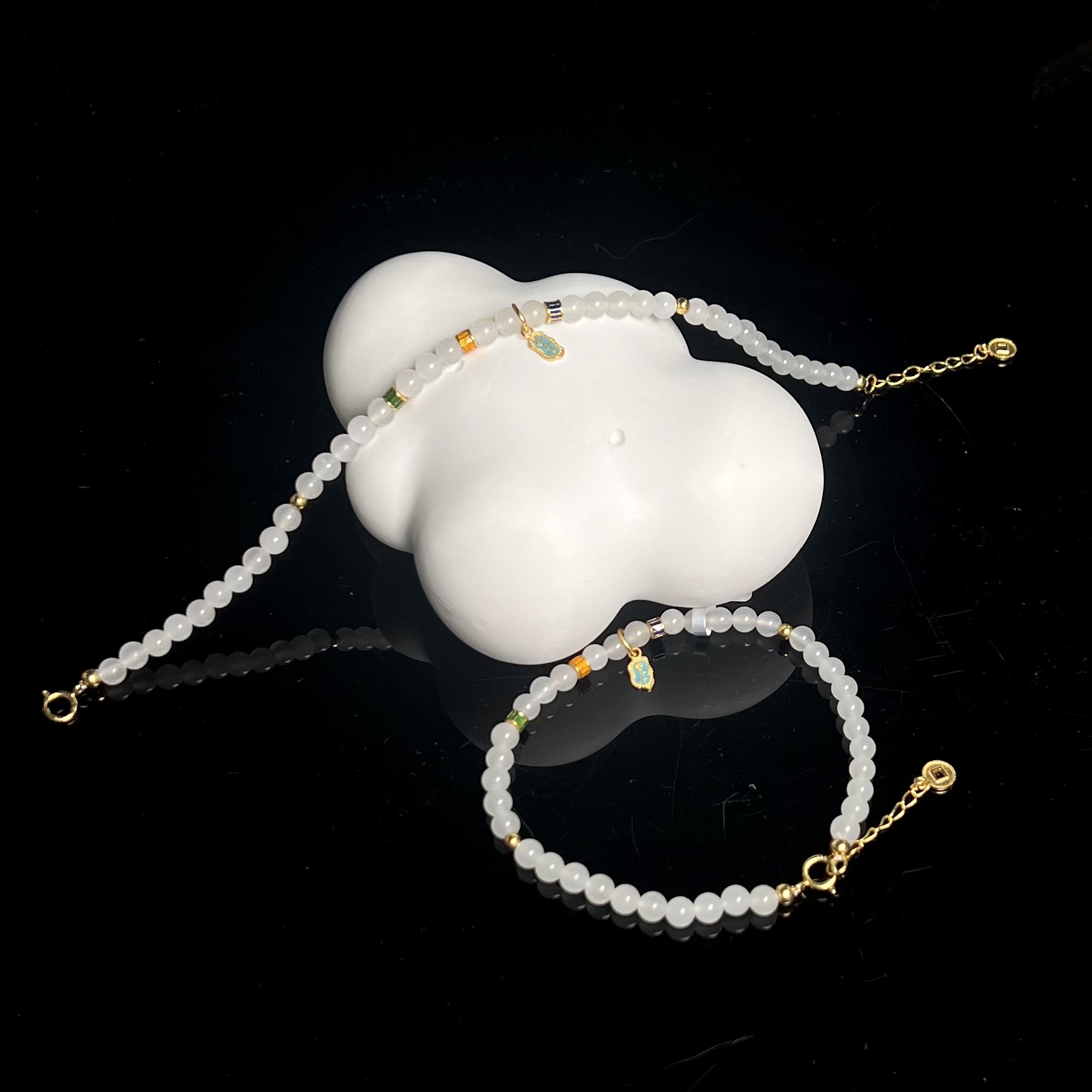 【北野珠宝】天然和田玉白玉手链B165H-141多样性发一4mm