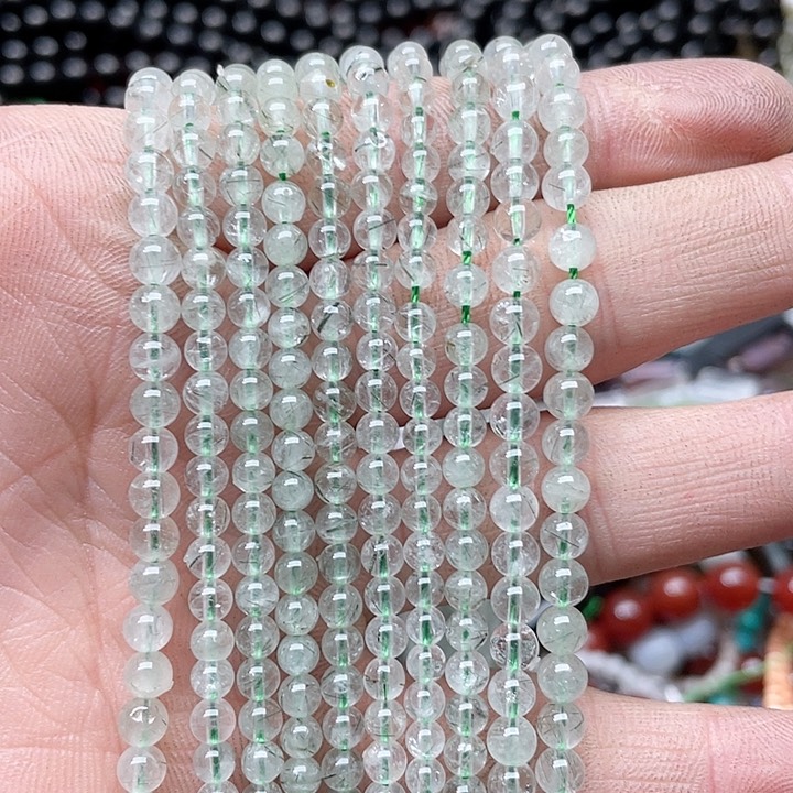 玛瑙/玉髓珠宝半成品合金一条4mm绿发晶
