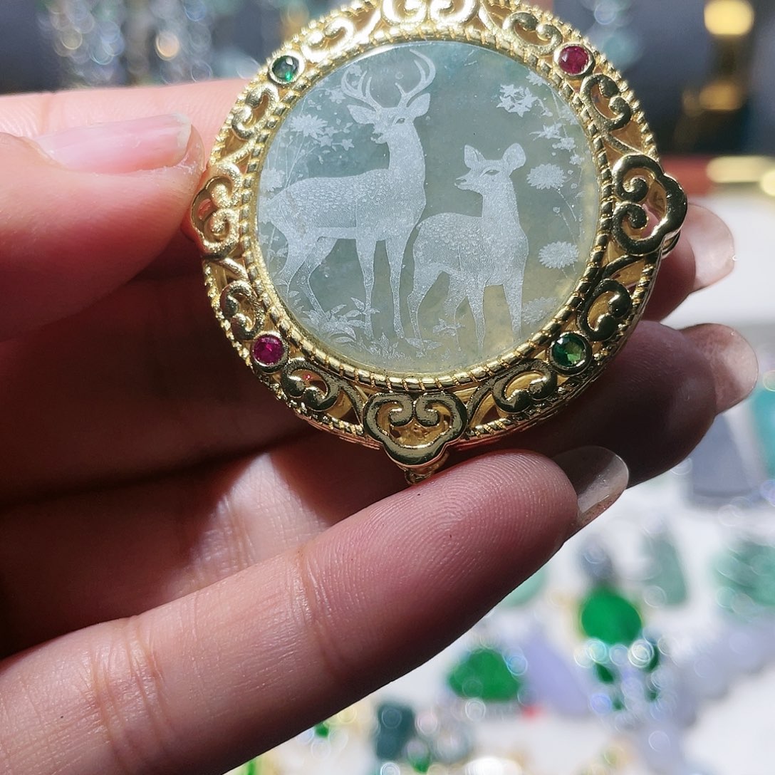 翡翠14K金镶嵌吊坠(不含链)