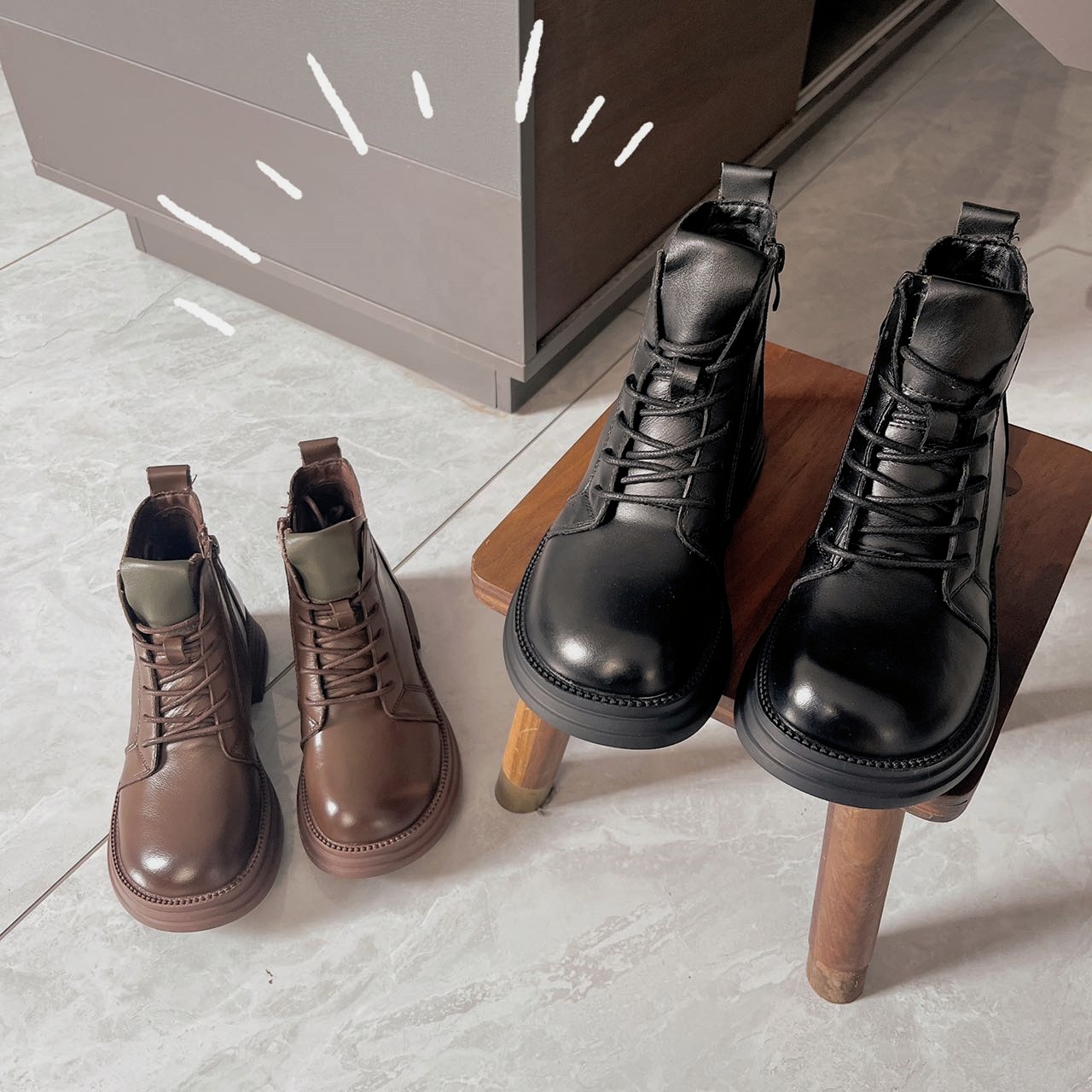 胡三加绒马丁靴新款女2024英伦厚底短靴增高机车靴秋冬百搭 5003