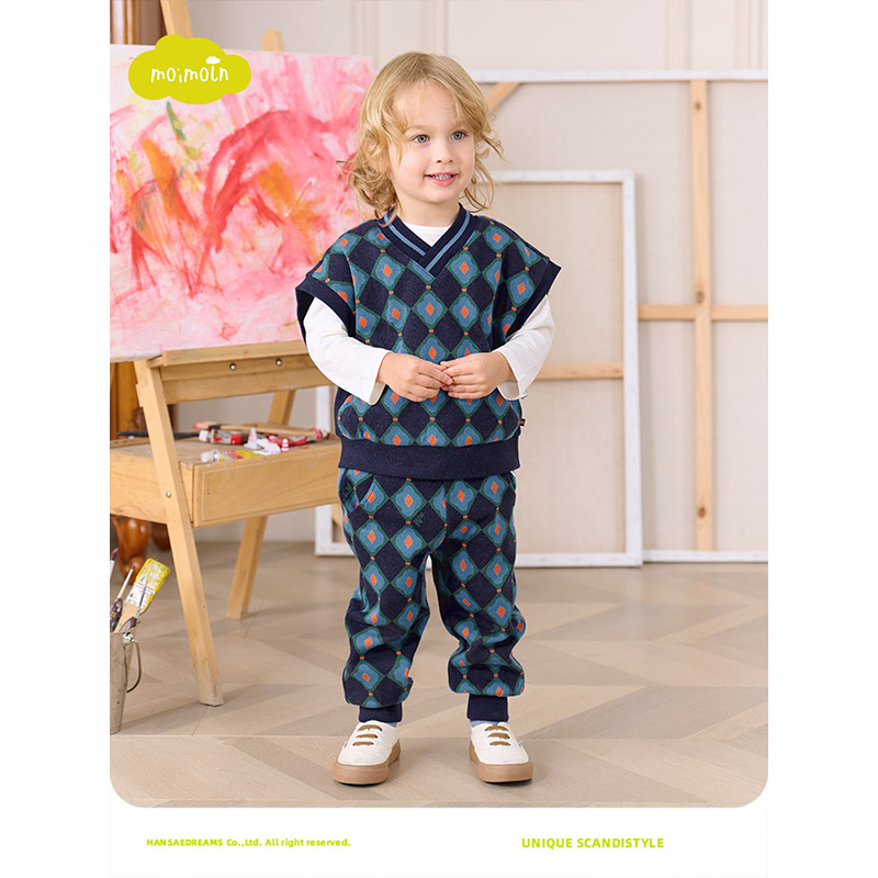 moimoln小云朵童装春季新款儿童套装针织背心休闲裤两件套