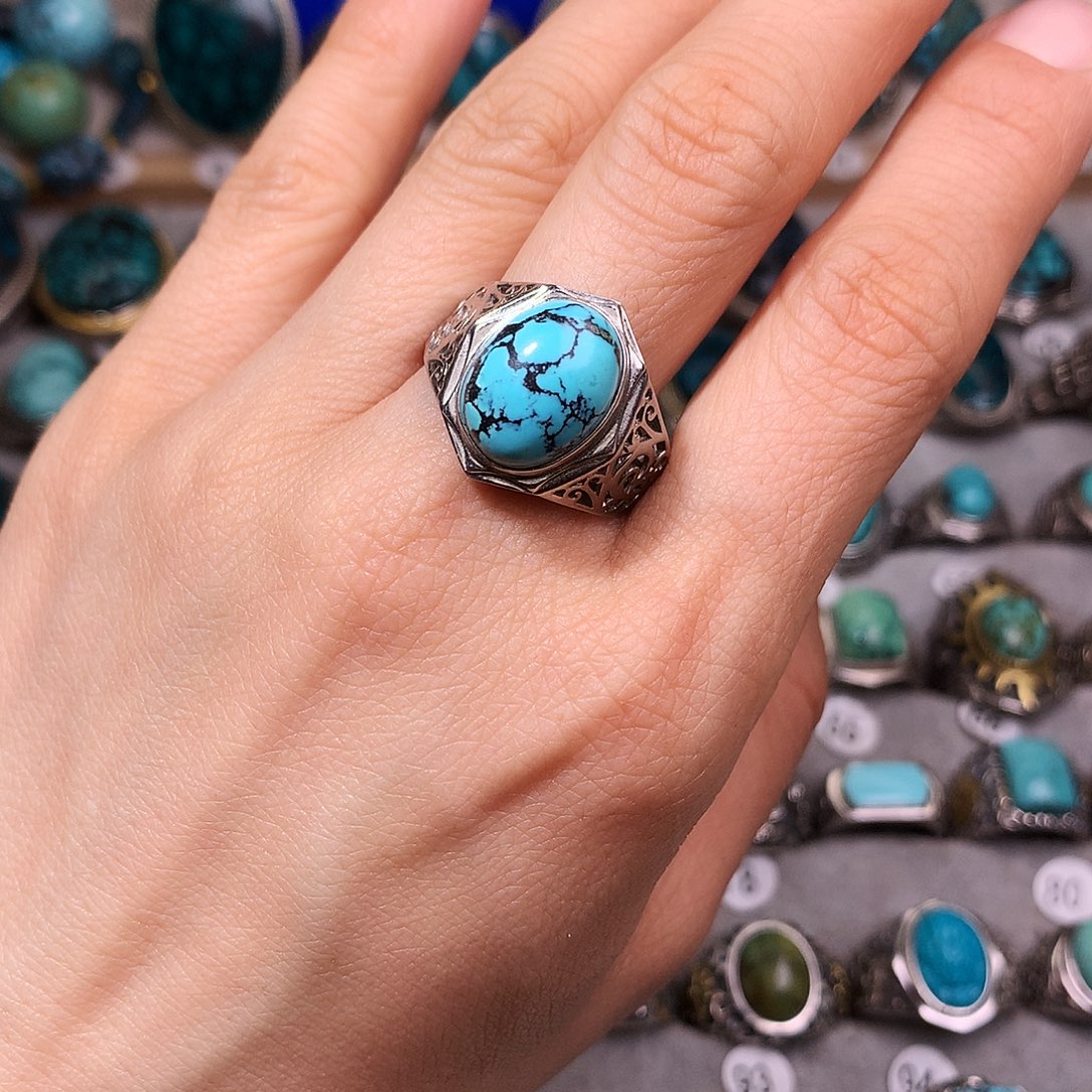 绿松石挂件银S925镶嵌