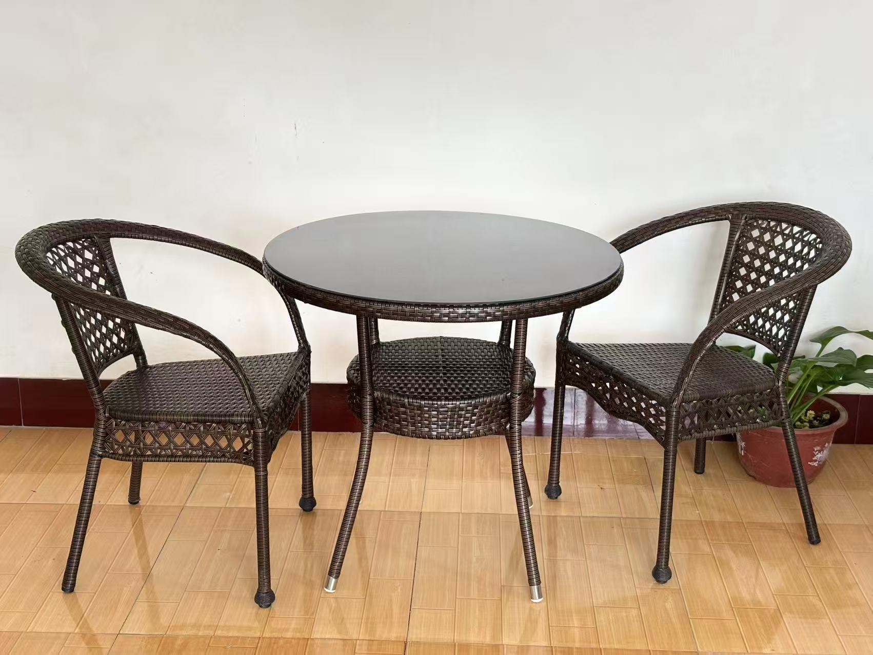 简约阳台茶桌框架结构客厅家用旋转组合24桌椅套件椅套简约藤椅