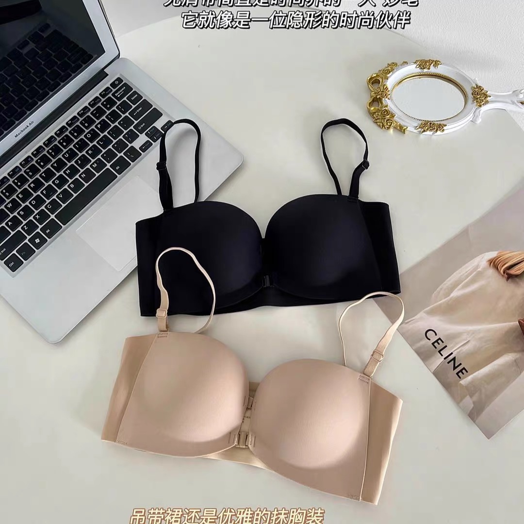 906辛X前扣粉底液女无肩带可拆卸隐形防滑抹胸美背小胸聚拢无痕