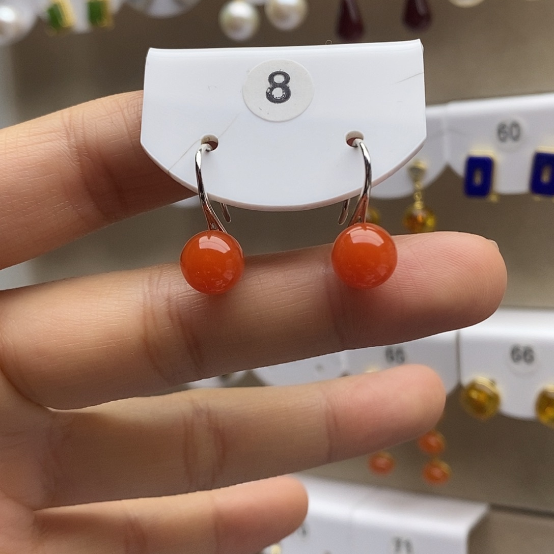 南红玛瑙银S925镶嵌耳饰