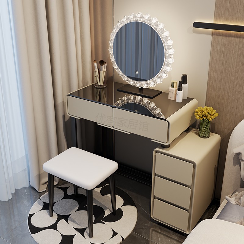 2025新款卧室梳妆台床头柜真岩板一体化妆桌现代简约小户型化妆台