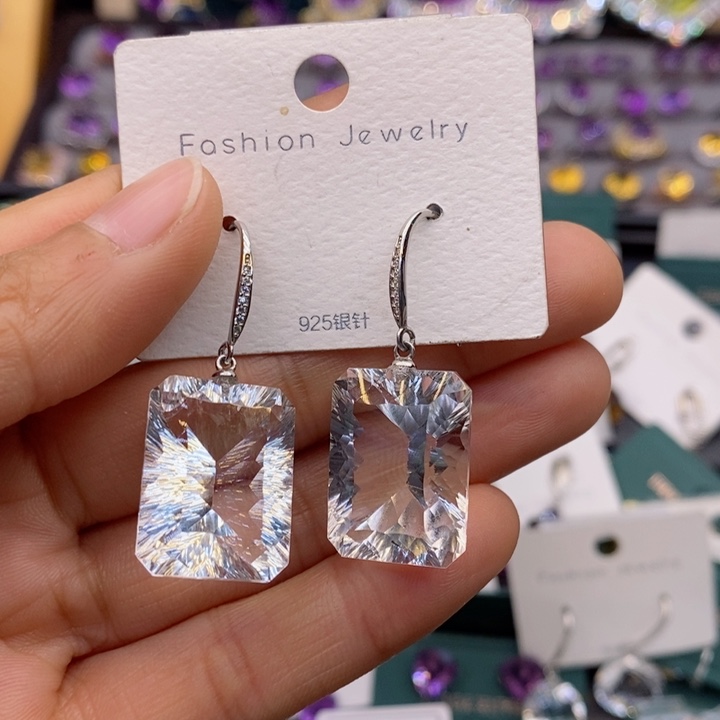 水晶耳饰银S925镶嵌长*主天然水晶耳饰