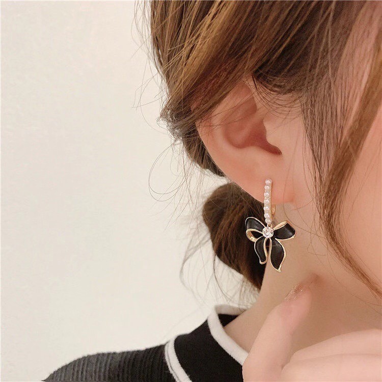 法式复古珠珠滴油蝴蝶结耳扣女优雅耳饰XC926