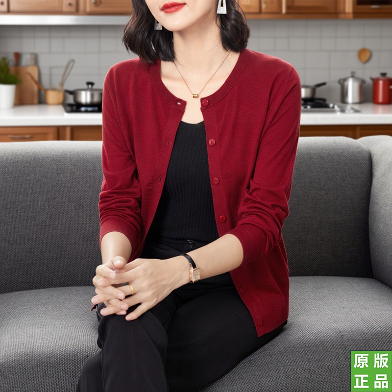 鄂尔多斯市羊毛衫开衫女春秋新款圆领薄款外搭短款外套针织上衣