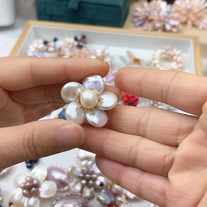 淡水珍珠发饰银S925镶嵌