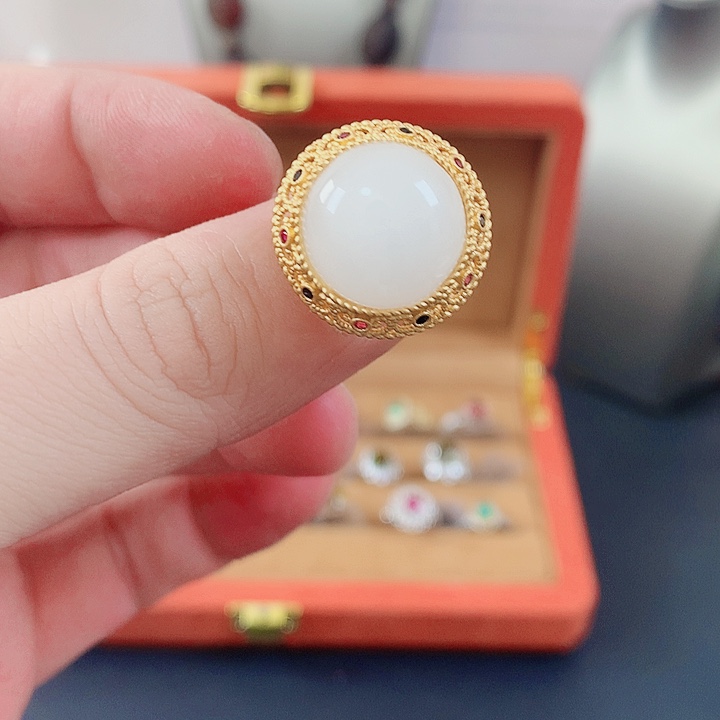 和田玉戒指银S925镶嵌