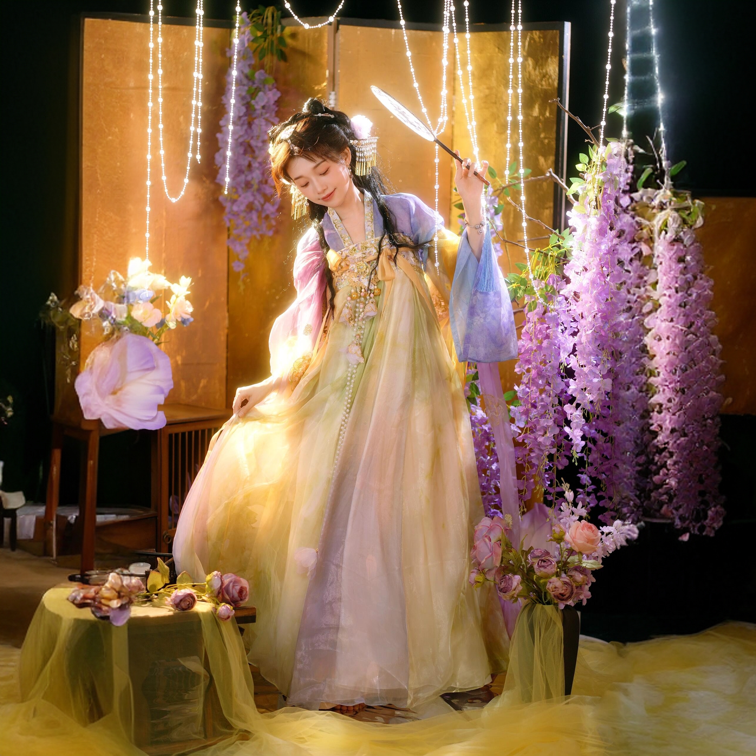 【寻香三千】齐胸襦裙唐制汉服女装十三余春秋紫色套装刺绣渐变