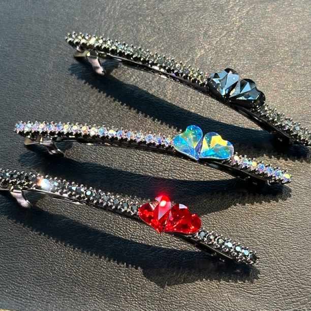 韩国以琳桃桃心动系列华子钻理工男弹簧夹6公分- 绯墨