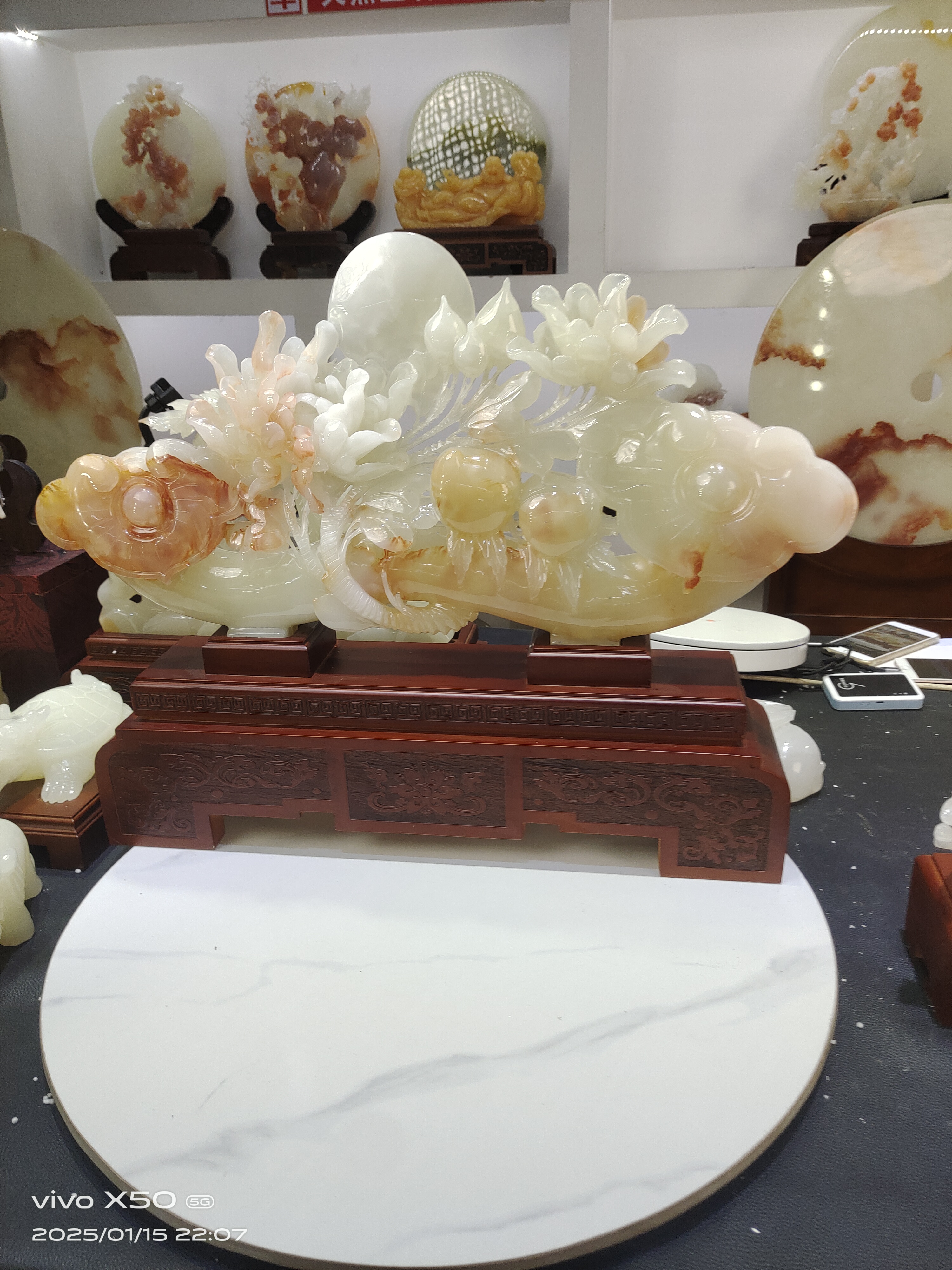 ＂喜从天降＂阿富汗红花冰玉摆件客厅玄关乔迁新居开业礼物装饰品