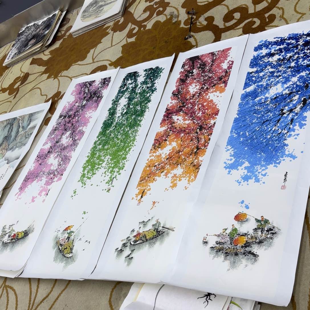 国画四****落国画山水四条屏。 琪