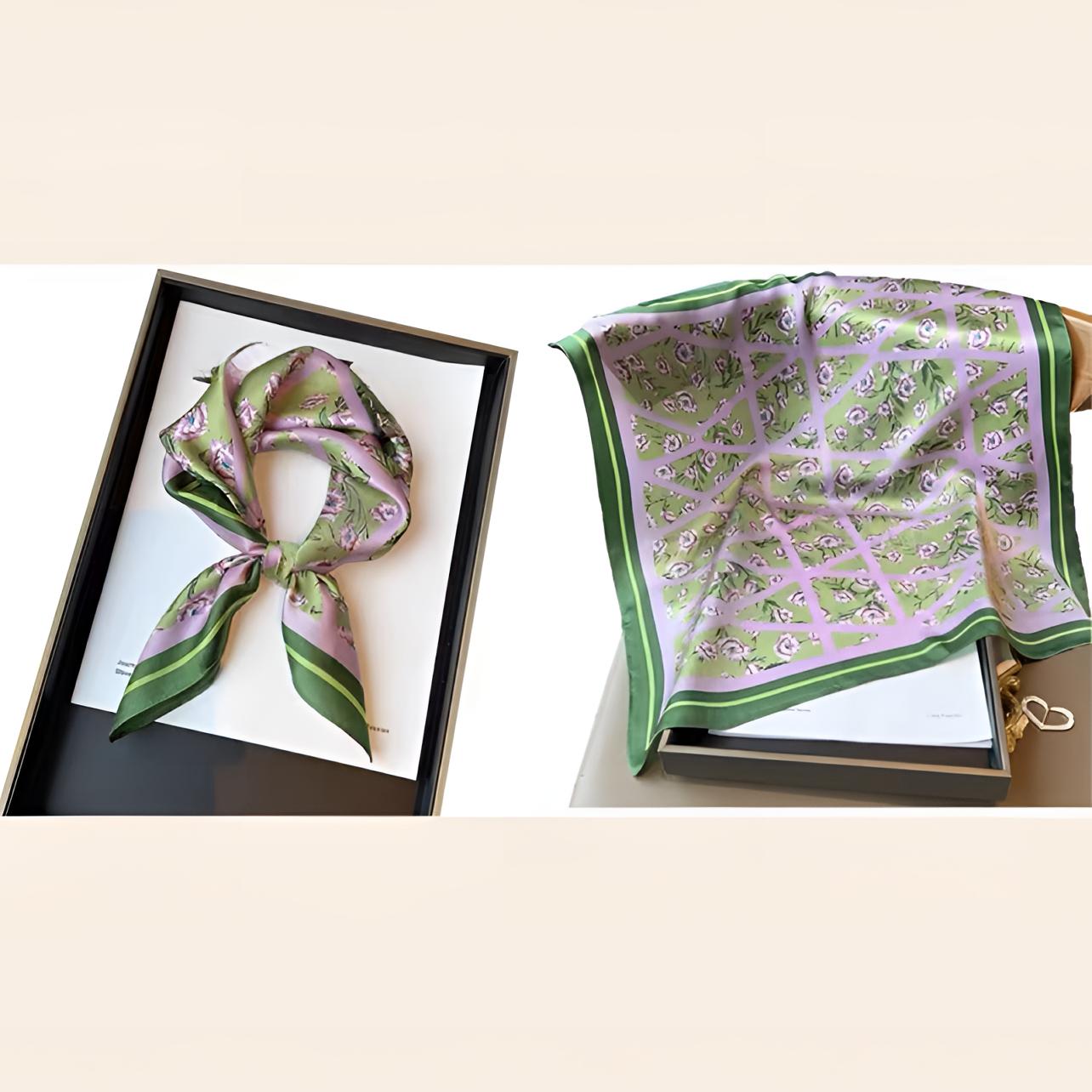 桑蚕丝杨采钰同款紫色小花53方巾女士丝巾围巾防晒披肩外搭A053