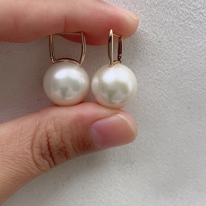 淡水珍珠耳饰18K金镶嵌14-15