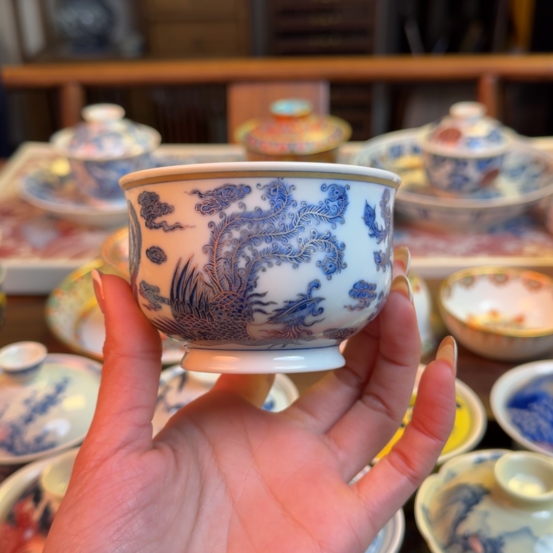 杯描金银点工五凤炉式杯纯手绘