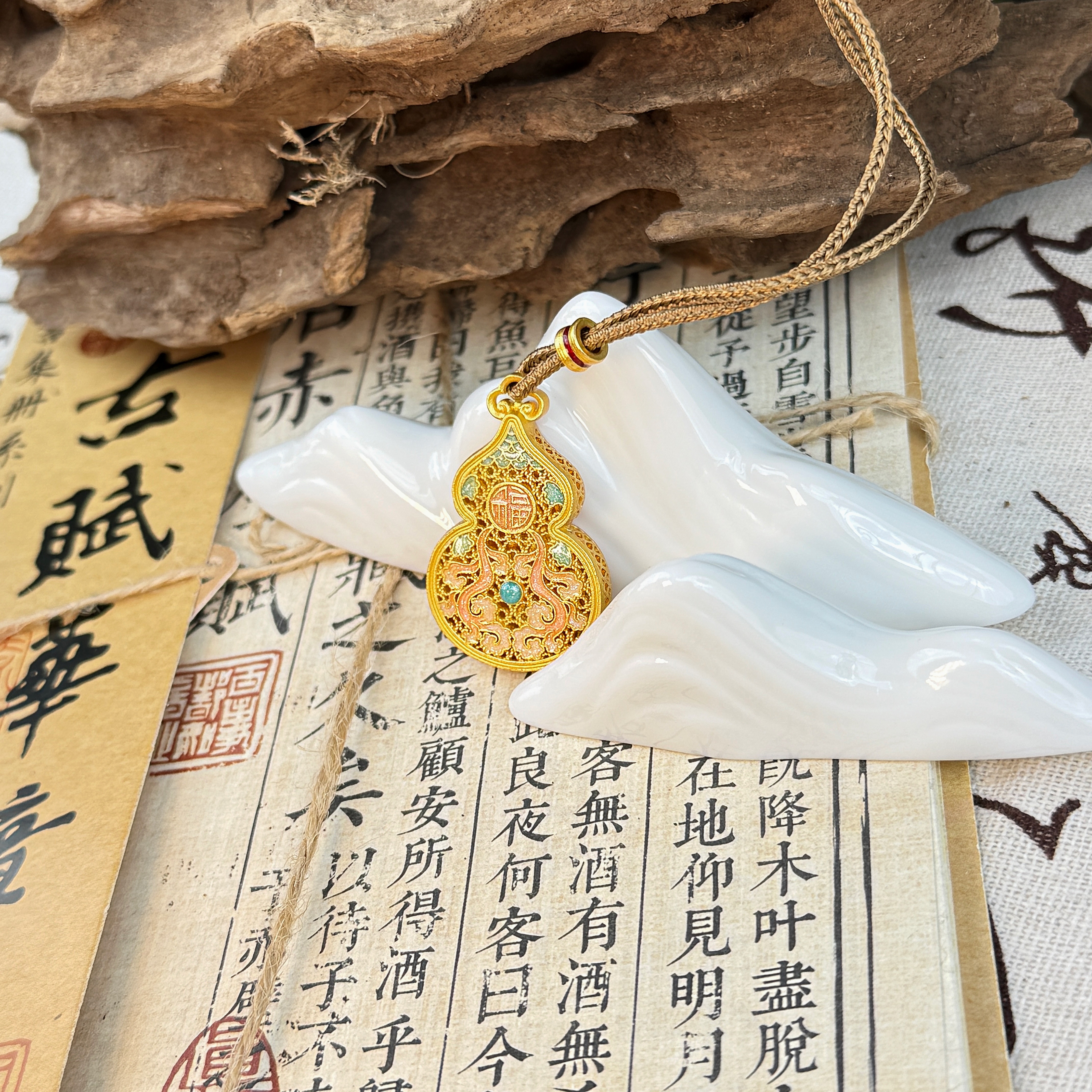 吊坠足银 描金珐琅海棠花葫芦吊坠/10克/足银999.9