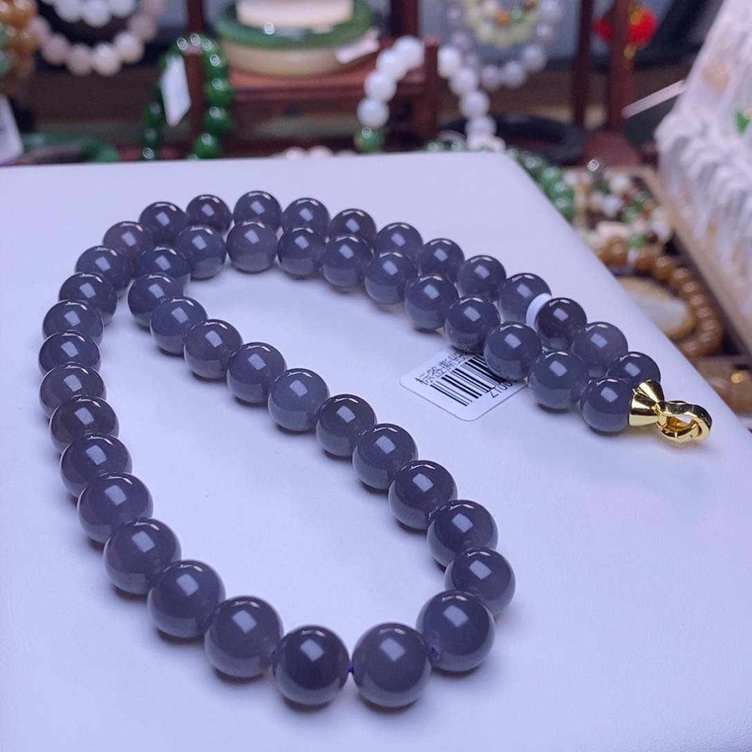 和田玉未镶嵌收藏级烟紫高冰帝王紫老矿料货头项链10m